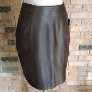 Erez Vintage Brown Leather Pencil Skirt Pockets, 8 B3